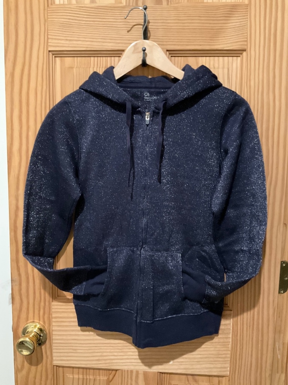 Gap Hoodie / hooded sweatshirt with zip blue with silver sparkles size XS